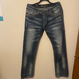 Affliction Blue Relaxed Jeans with Vintage Fading